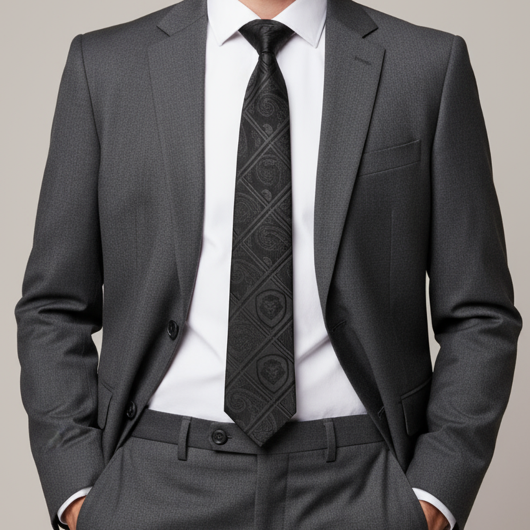 Valuetainment Soft Black Premium Tie and Pocket Square Set