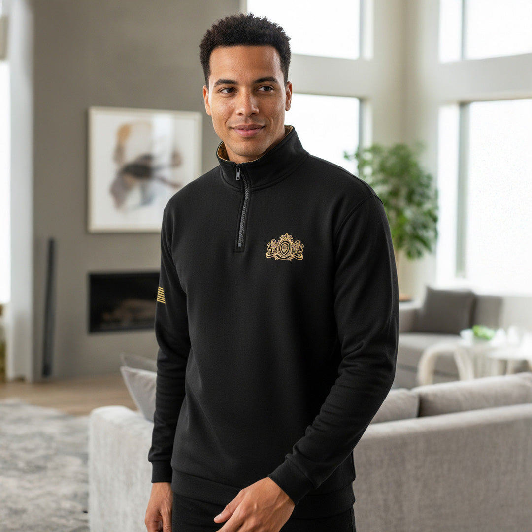 Future Looks Bright Royal Crest Black and Gold 1/4 Zip Pullover