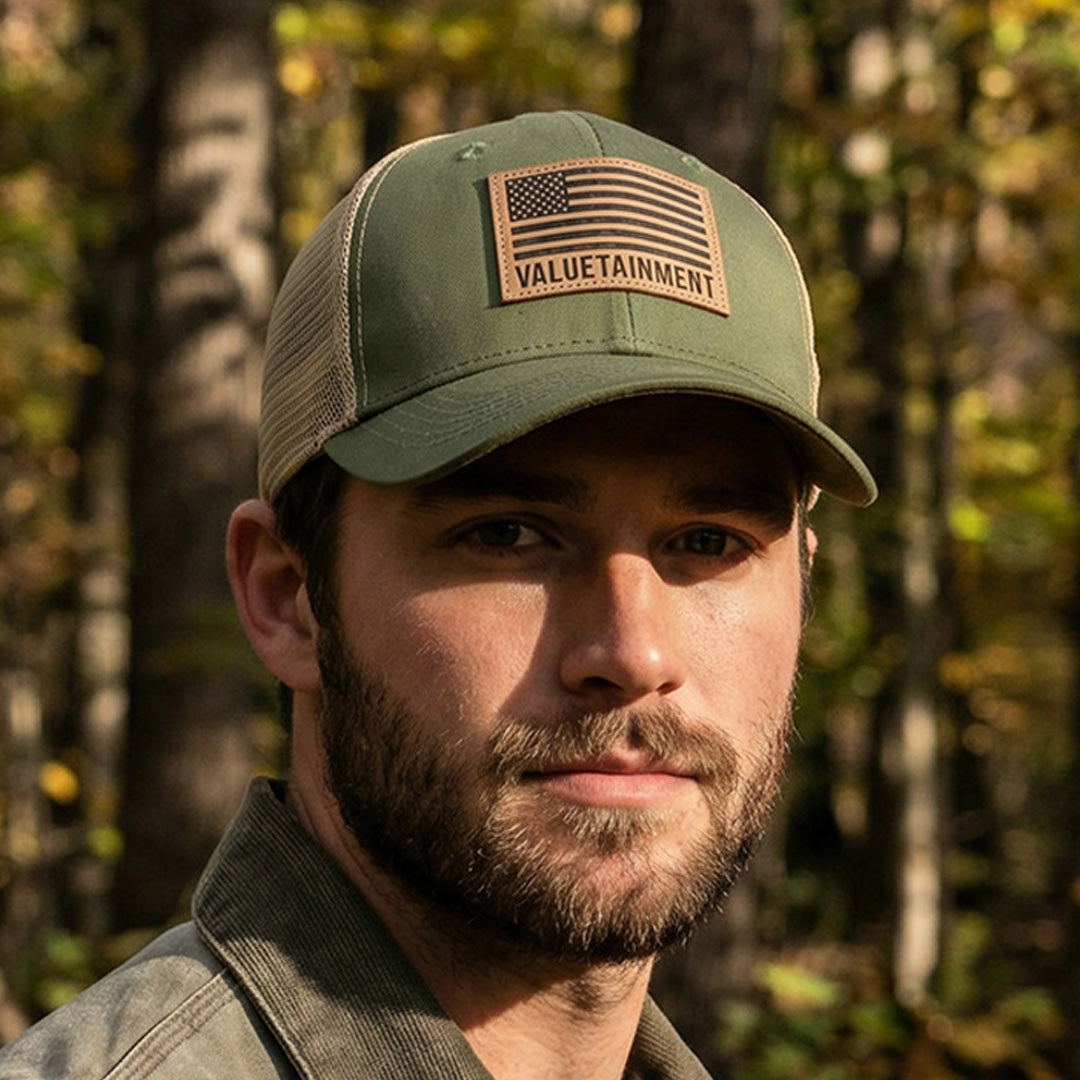 Valuetainment American Flag Army Green Mesh Snapback hat