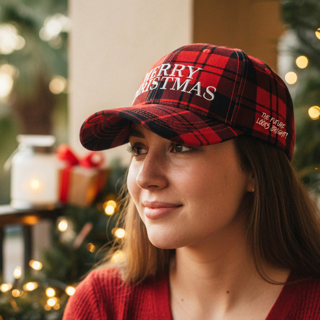 Merry Christmas Red and Black Buffalo Plaid Snapback Hat
