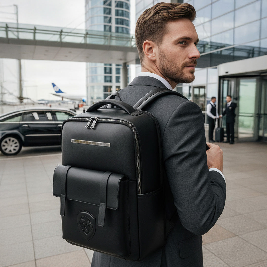 Valuetainment Embossed Lion Shield Premium Leather Backpack