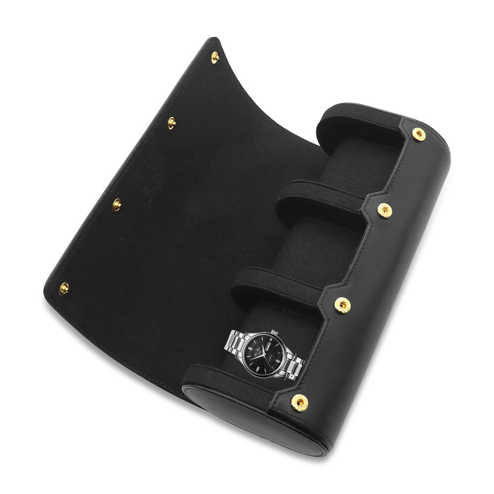 Future Looks Bright Black Embossed Leather Triple Watch Carrier