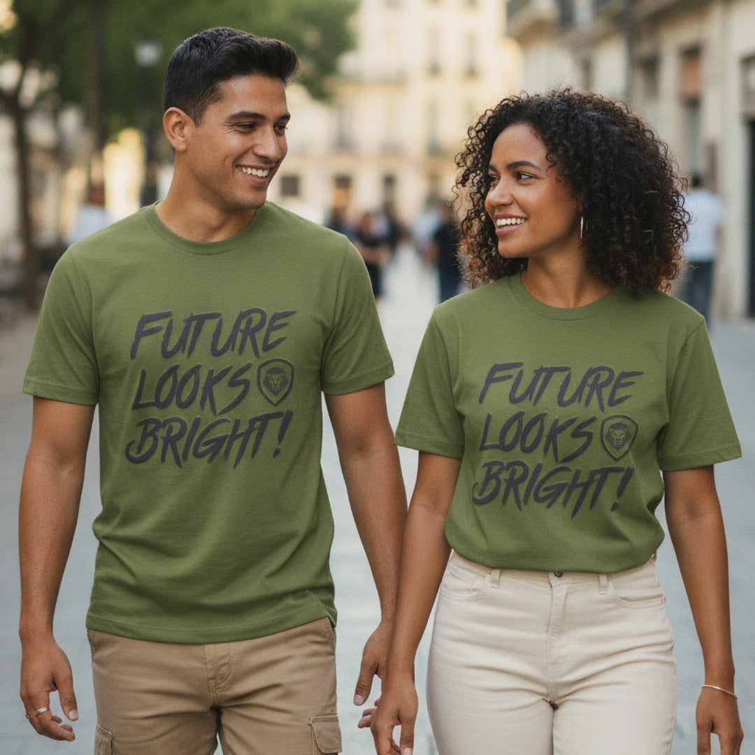 Future Looks Bright New Army Green & Black Raised Embossed Print Performance Short Sleeve T-Shirt