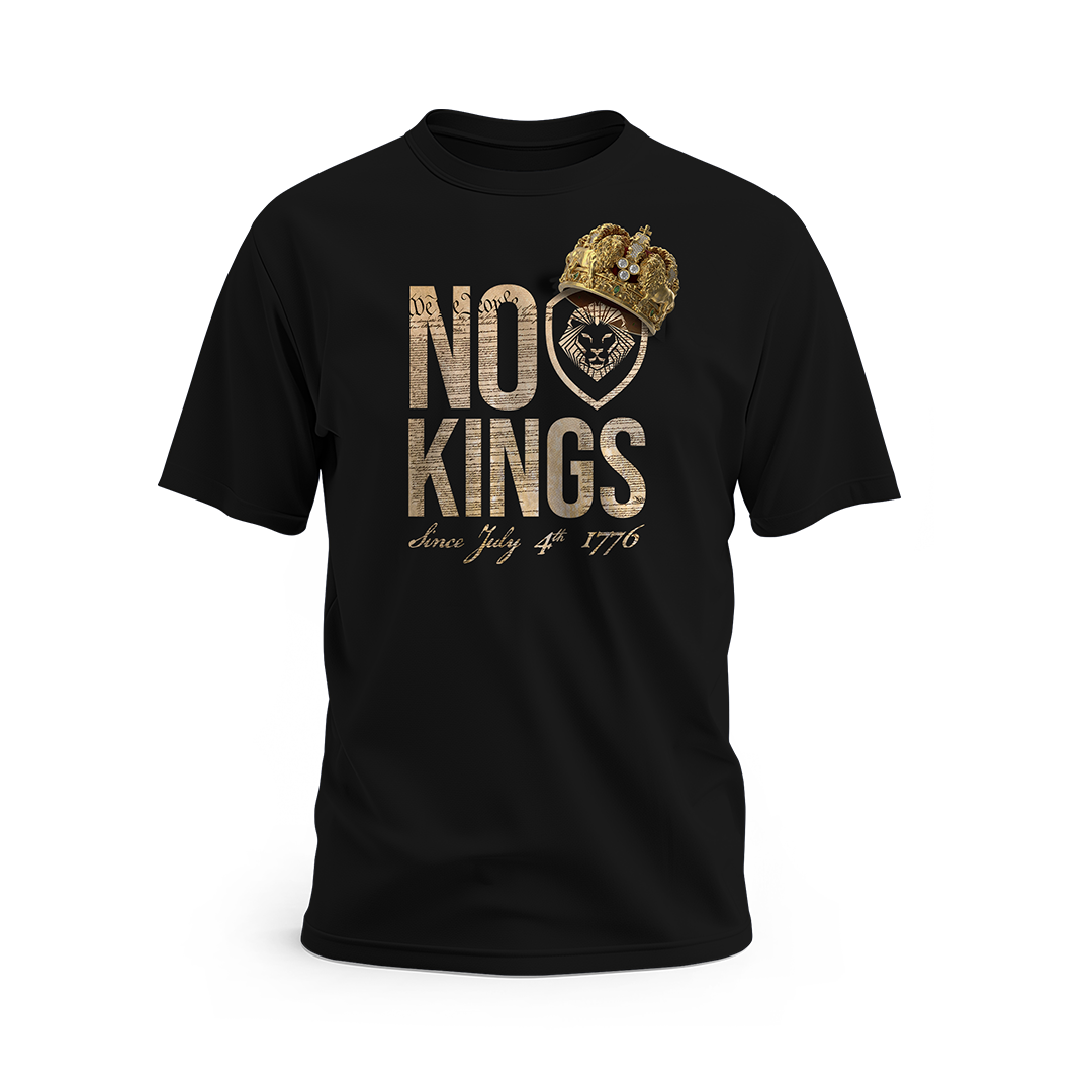 Lion Shield NO KINGS Freedom Statement Black Short Sleeve T-Shirt