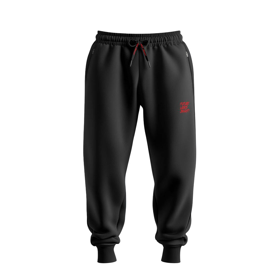 Men's Future Looks Bright Black and Red Lion Shield Premium Jogger Pants