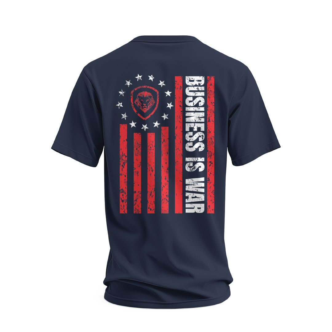 Future Looks Bright Navy Lion Shield Business is War Short Sleeve T-Shirt