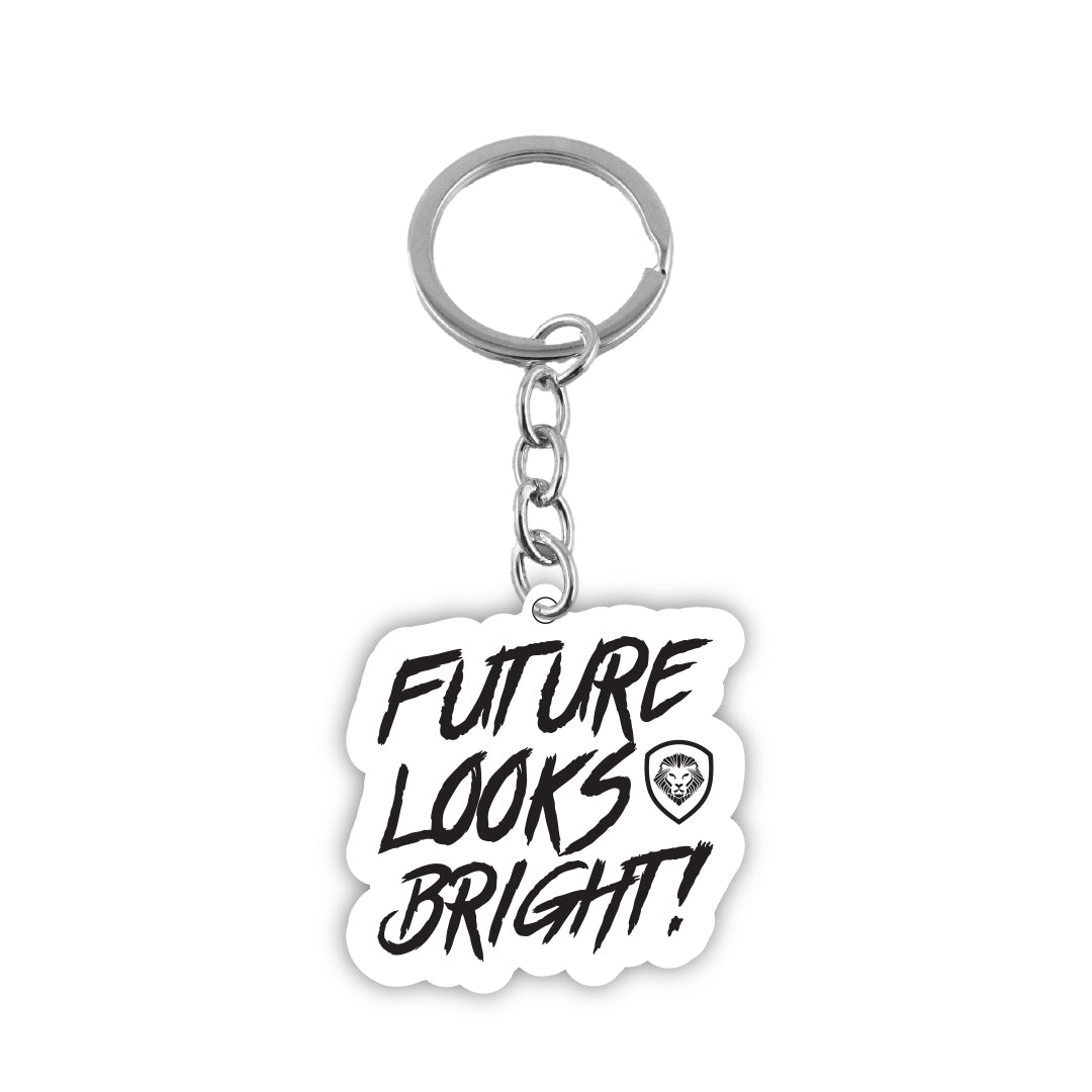 Future Looks Bright White and Black Keychain 2" x 2"