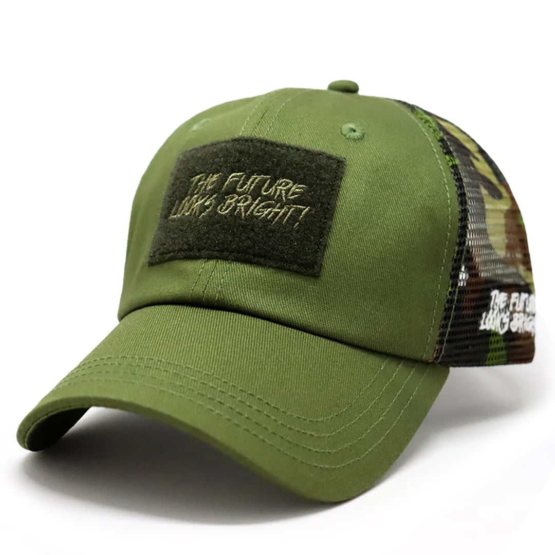 Future Looks Bright Army Green Camo Trucker Patch Snapback Hat