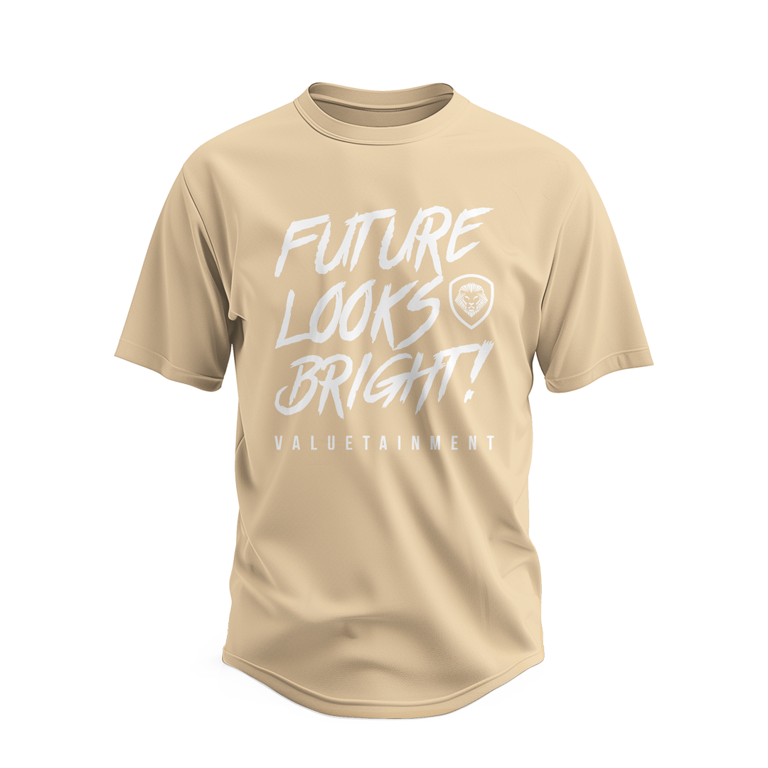 Future Looks Bright Premium Curved Hem Cream and White Short Sleeve T-Shirt