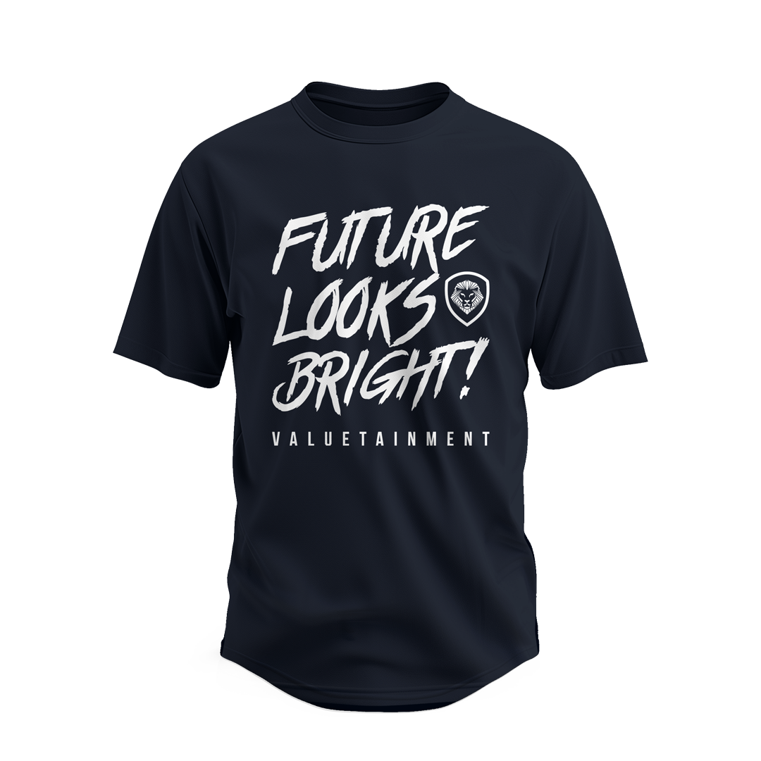 Future Looks Bright Premium Curved Hem Navy and White Short Sleeve T-Shirt