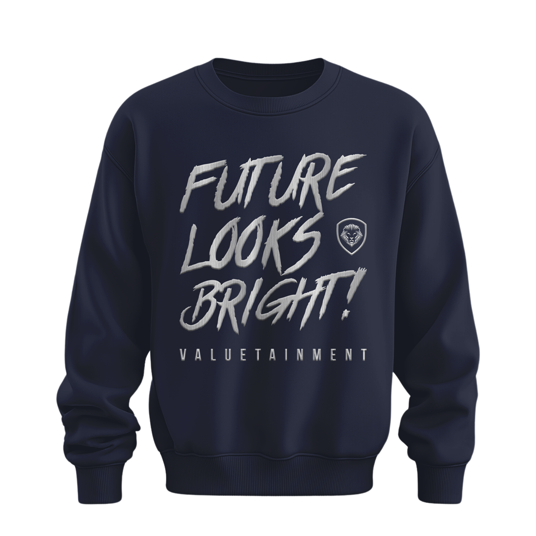 Future Looks Bright fully embroidered Navy & Silver Print Performance Crewneck Sweatshirt