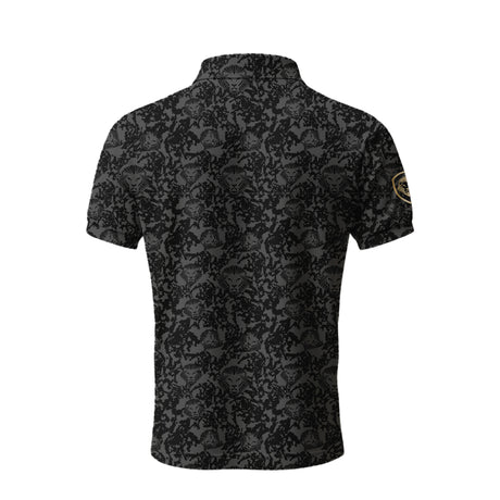Lion Shield Charcoal Grey Pattern Print Short Sleeve Polo (Classic Fit)