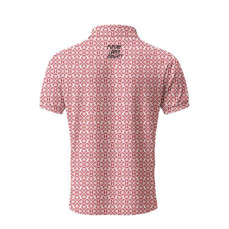 Lion Shield Red and White Pattern Print Short Sleeve Polo (Classic Fit)