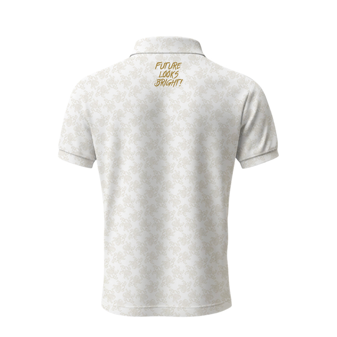 Future Looks Bright Royal Crest Allover Print Ivory and Gold Polo (Classic Fit)