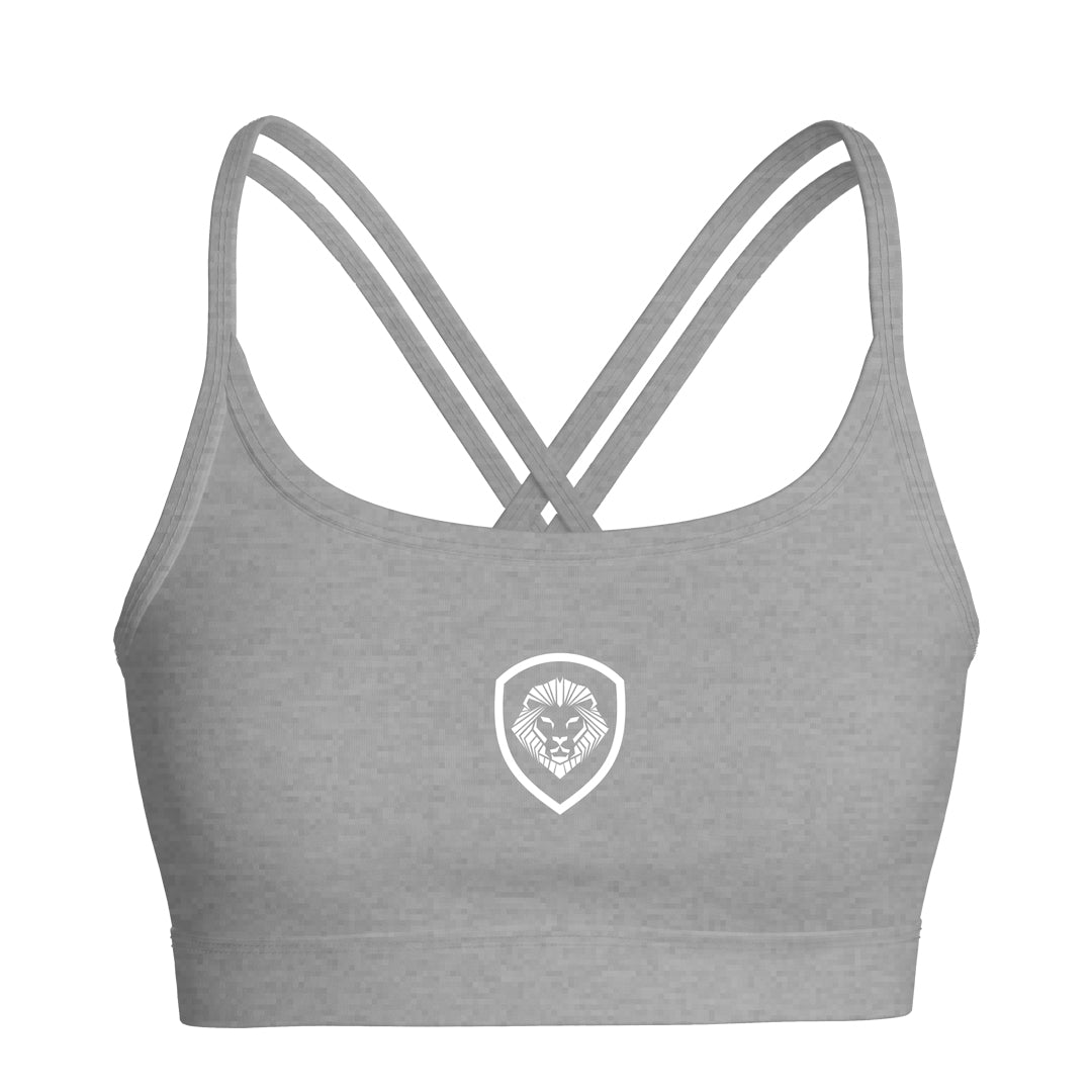 Women's Lion Shield Gray Strappy Sports Bra