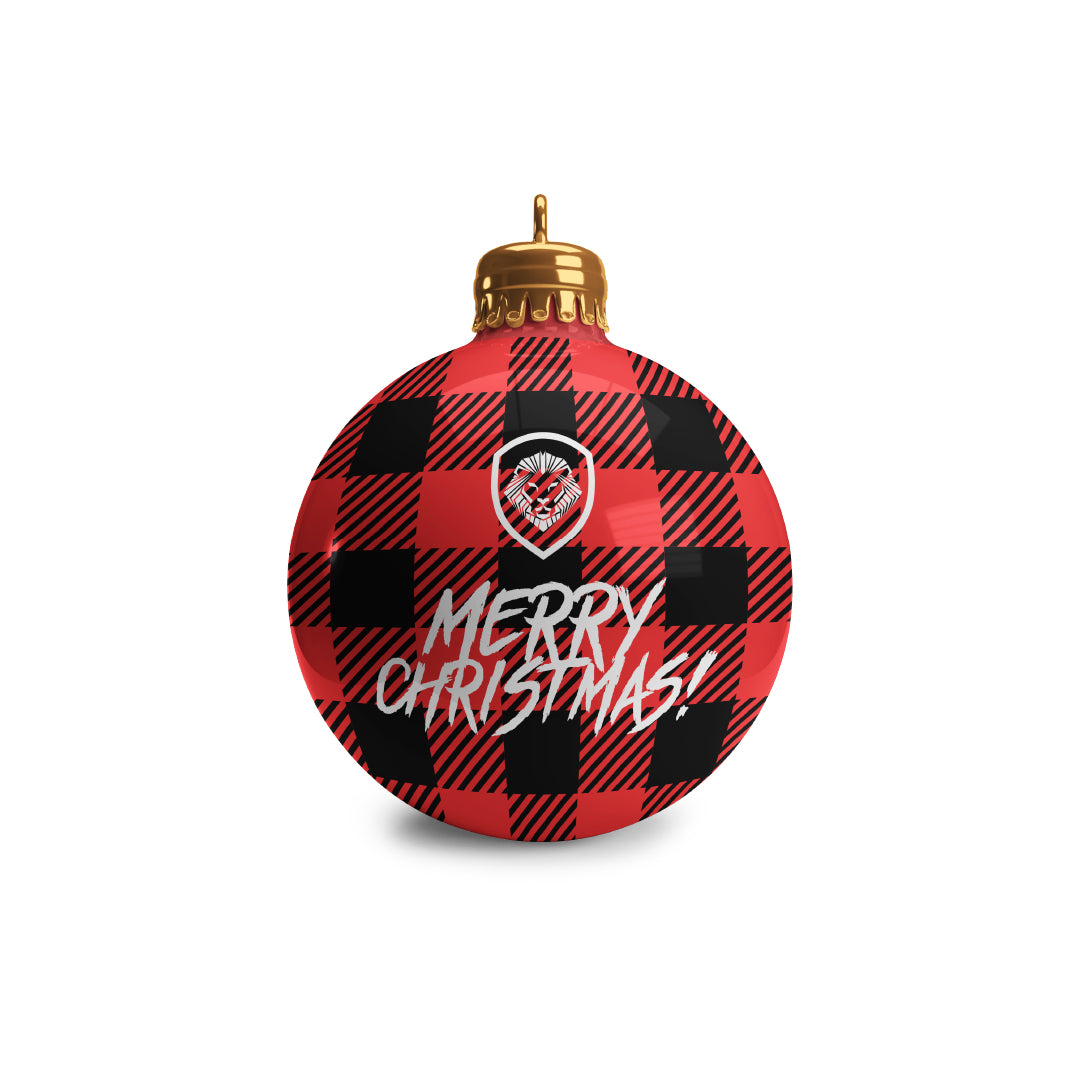 Valuetainment Red and Black Plaid Merry Christmas Ornament