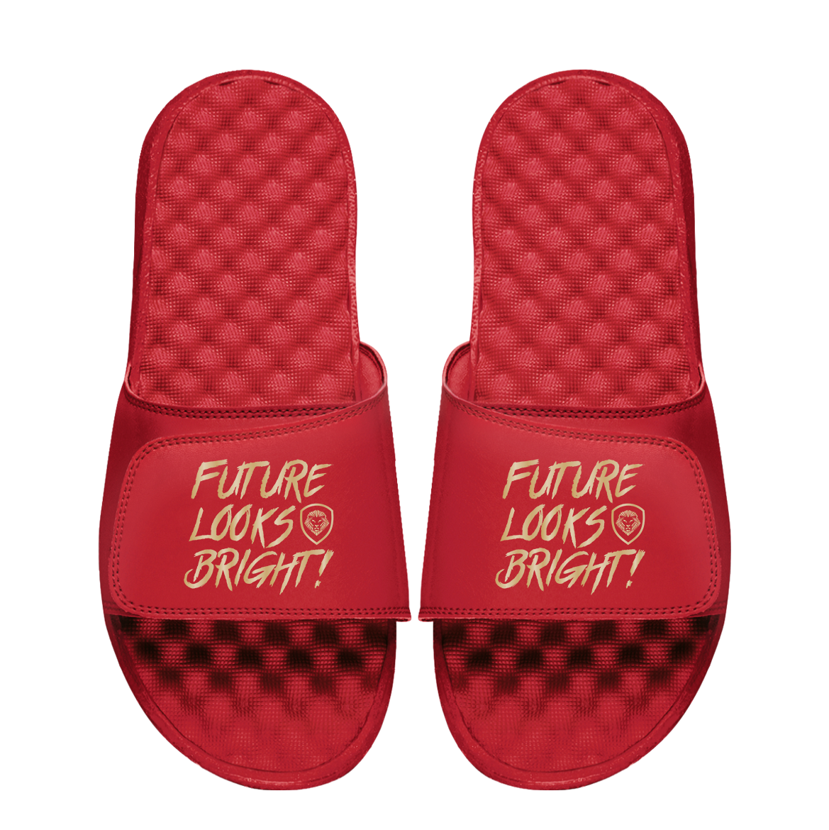 Future Looks Bright Lion Legacy Red & Gold Comfort Slides