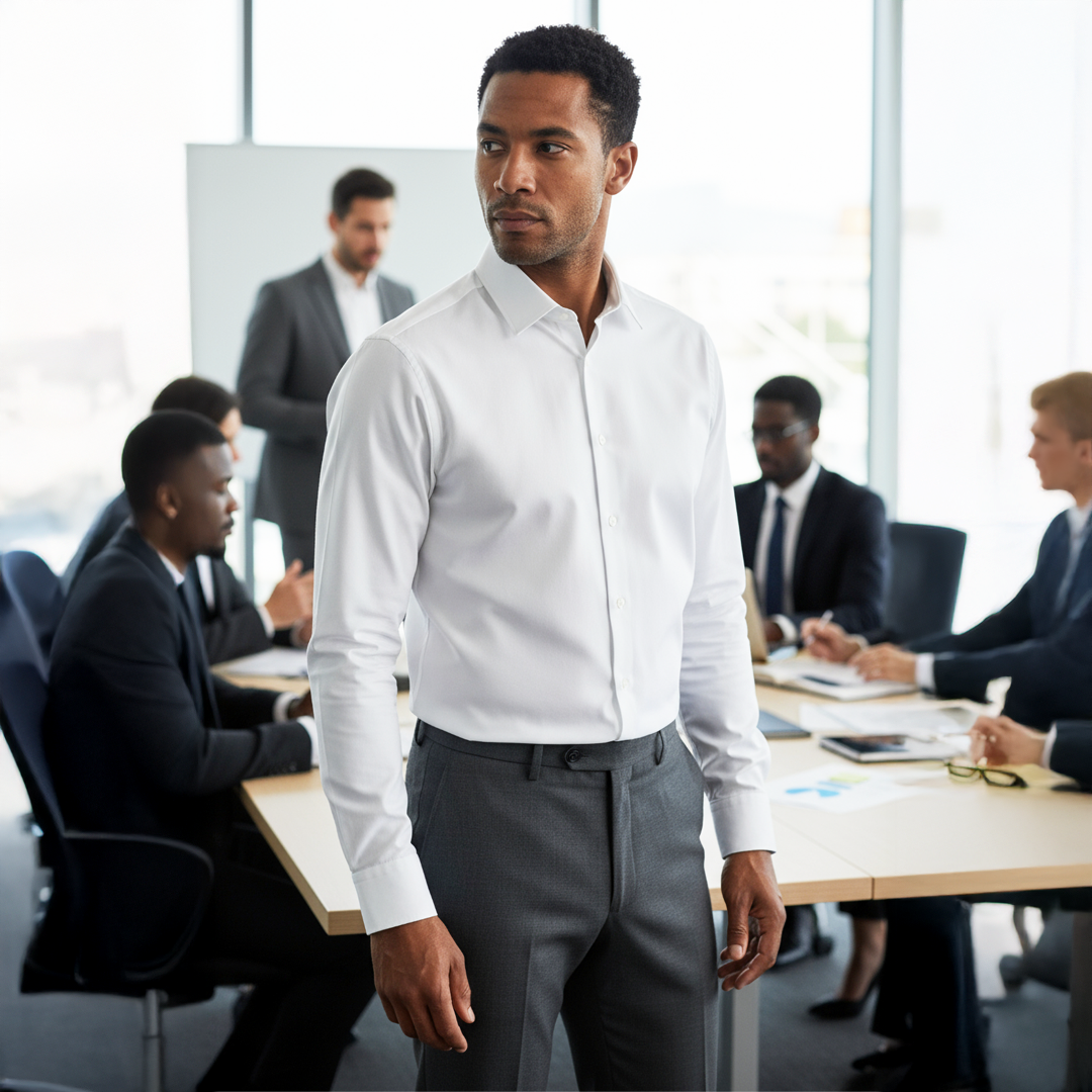 Valuetainment Men's Solid White Tencel Long Sleeve Button Down Shirt (Classic Fit)