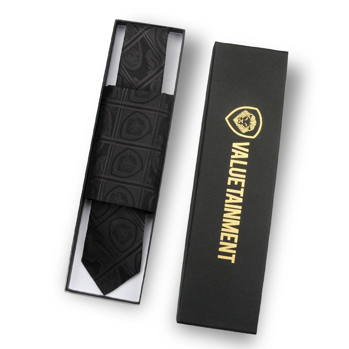 Valuetainment Soft Black Premium Tie and Pocket Square Set