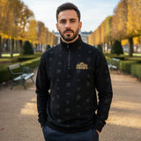 Future Looks Bright Royal Crest Allover Print Gold and Black 1/4 Zip Pullover