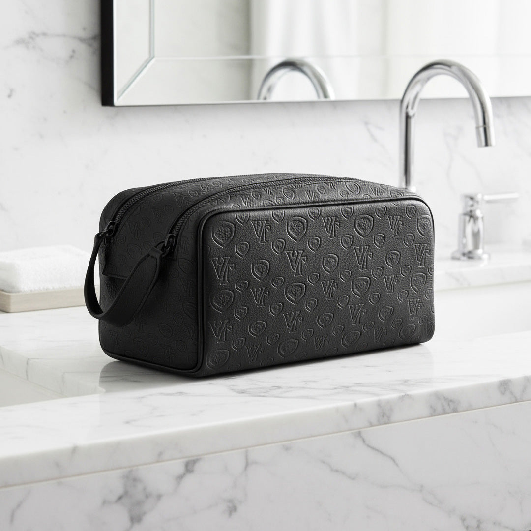 Valuetainment Lion Shield Debossed Black Toiletry Bag