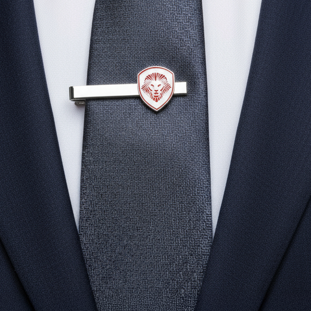 Lion Shield Valuetainment Red & Silver Cufflink & Tie Bar Set