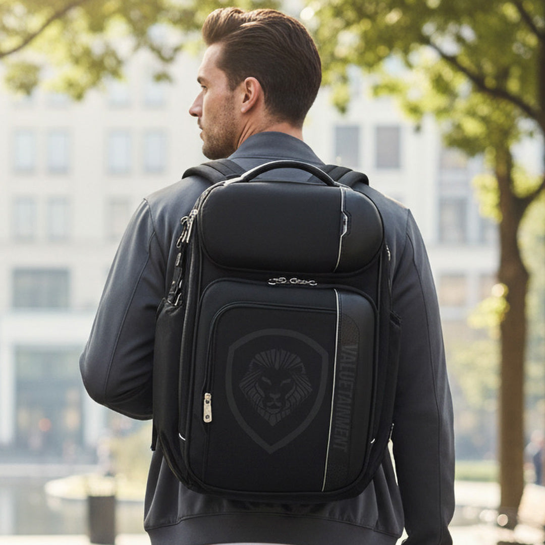 Valuetainment Lion Shield Black & Gray Weekender Backpack