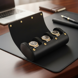 Future Looks Bright Black Embossed Leather Triple Watch Carrier