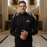 Future Looks Bright Royal Crest Allover Print Gold and Black 1/4 Zip Pullover
