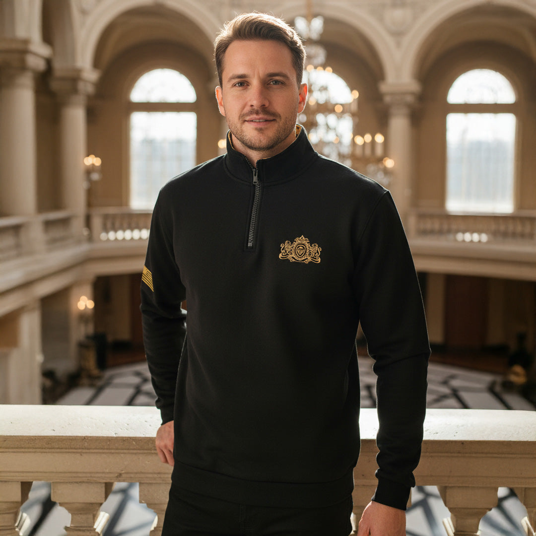 Future Looks Bright Royal Crest Black and Gold 1/4 Zip Pullover