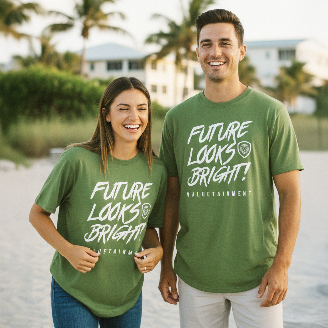 Future Looks Bright Premium Curved Hem Green and White Short Sleeve T-Shirt