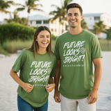 Future Looks Bright Premium Curved Hem Green and White Short Sleeve T-Shirt