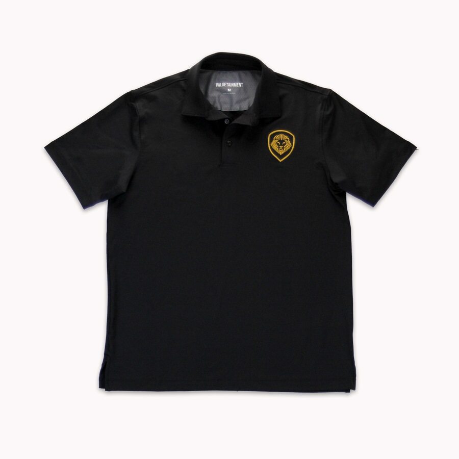 Lion Shield Black & Gold Short Solid Sleeve Polo (Classic Fit)