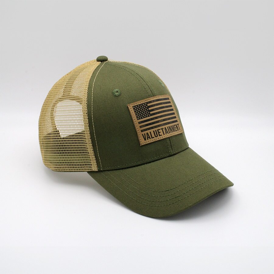 Valuetainment American Flag Army Green Mesh Snapback hat