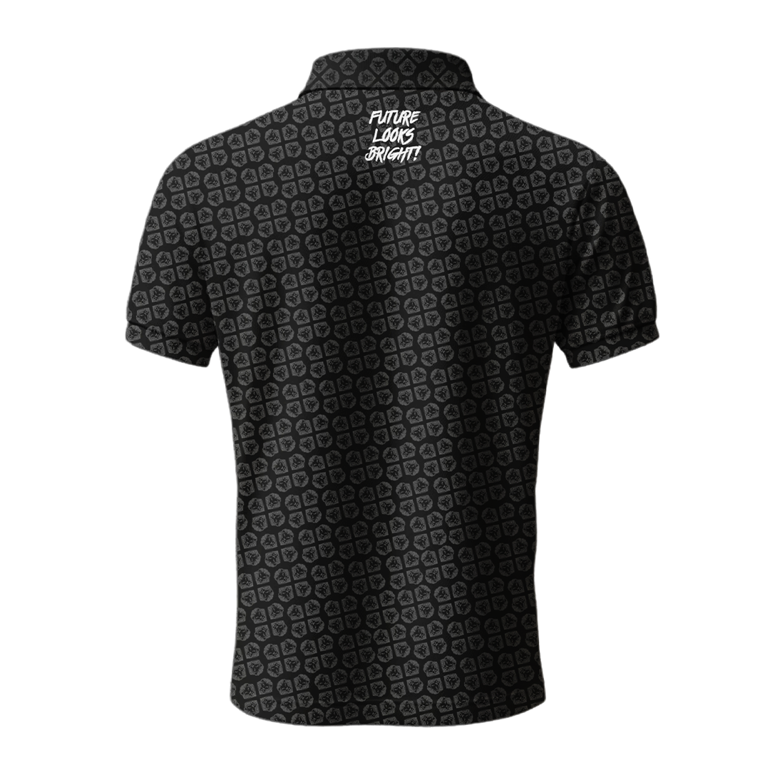 Lion Shield Black & Grey Pattern Print Short Sleeve Polo (Classic Fit)