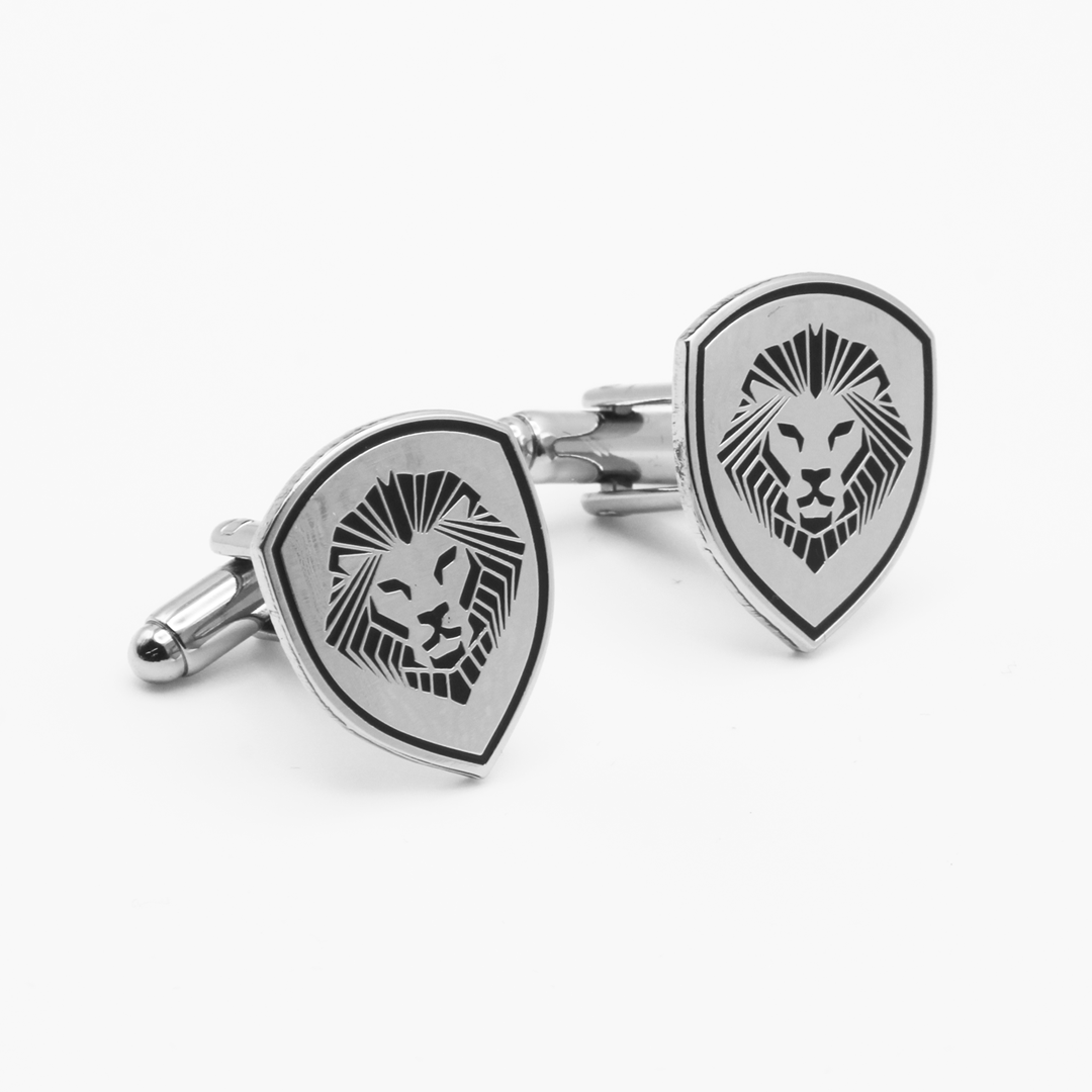 Lion Shield Valuetainment Black & Silver Cufflink & Tie Bar Set