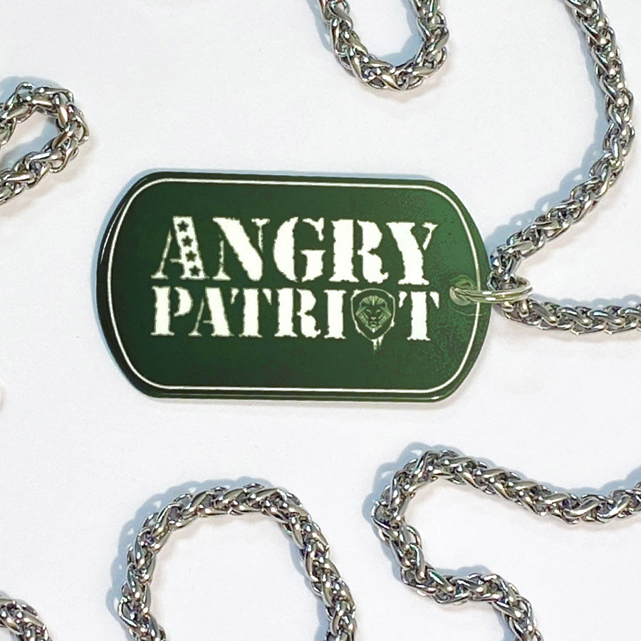 Angry Patriot Dog 25" Stainless Steel Dog Tag Necklace