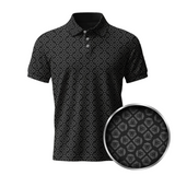 Lion Shield Black & Grey Pattern Print Short Sleeve Polo (Classic Fit)