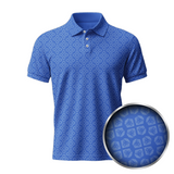 Lion Shield Royal Blue & Grey Pattern Print Short Sleeve Polo (Classic Fit)