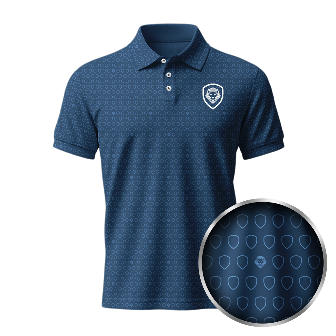 Lion Shield Navy & White Pattern Short Sleeve Polo (Classic Fit)