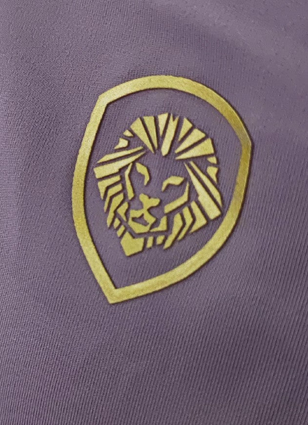 Women's Lion Shield Mocha and Gold Performance Sports Bra