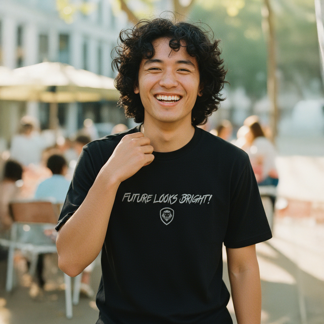 Future Looks Bright fully embroidered Black & Silver Print Performance Short Sleeve T-Shirt