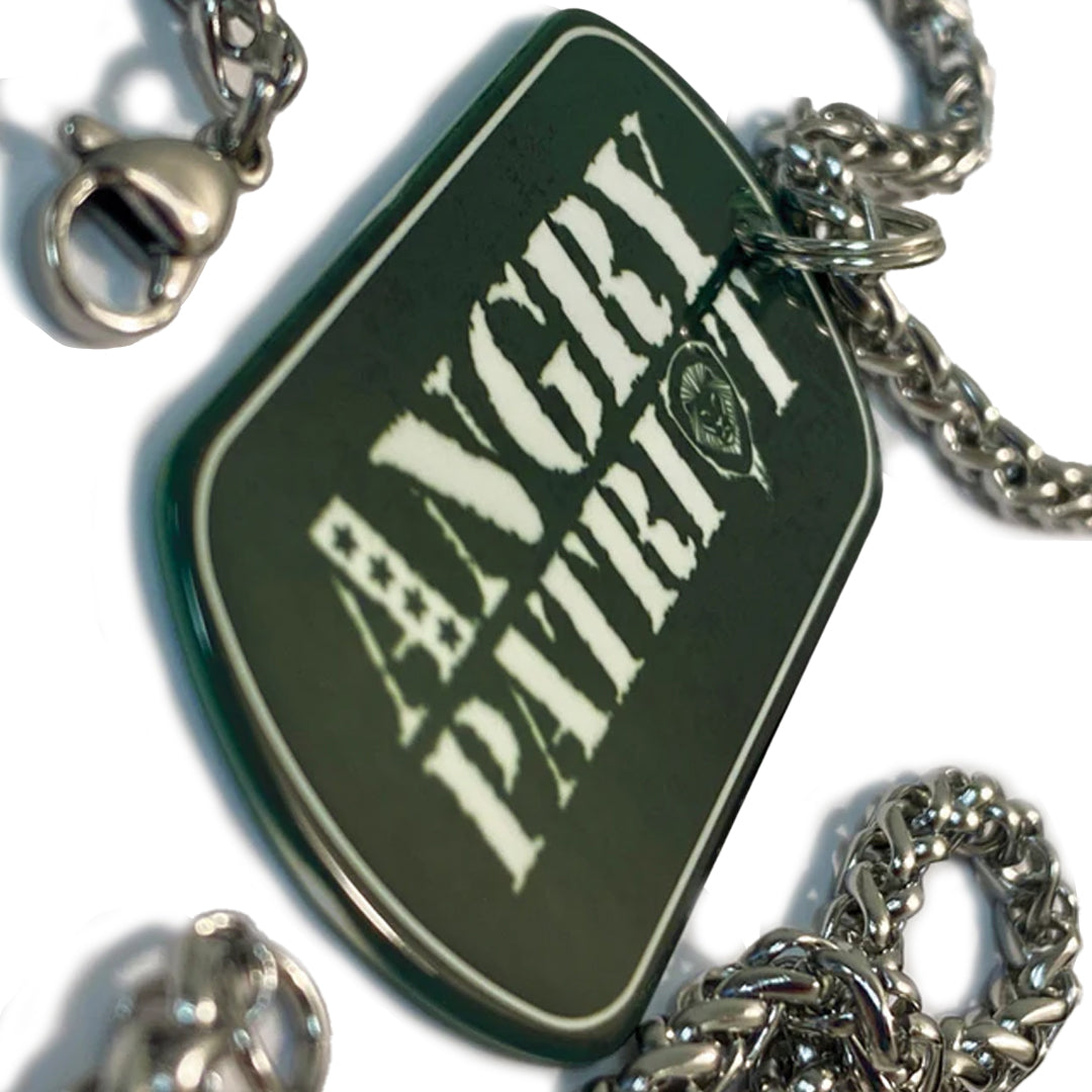 Angry Patriot Dog 25" Stainless Steel Dog Tag Necklace