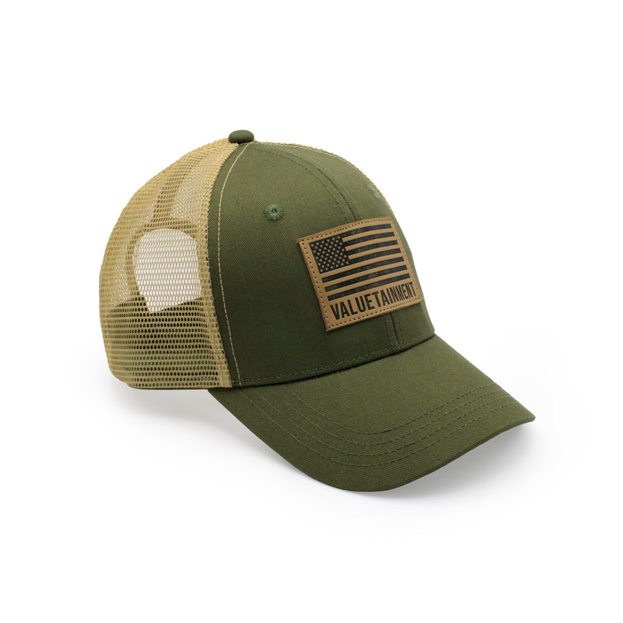 Valuetainment American Flag Army Green Mesh Snapback hat