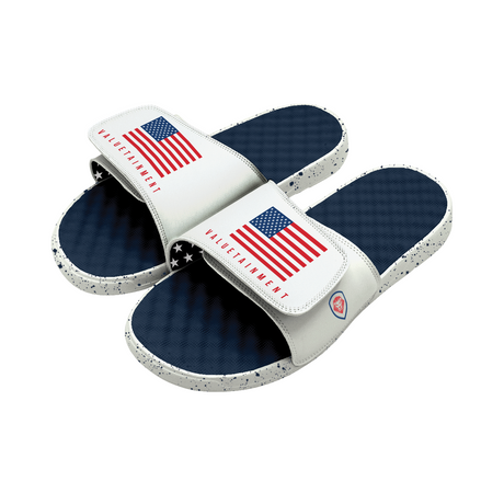 Valuetainment Lion Shield Patriotic USA Flag Comfort Slides