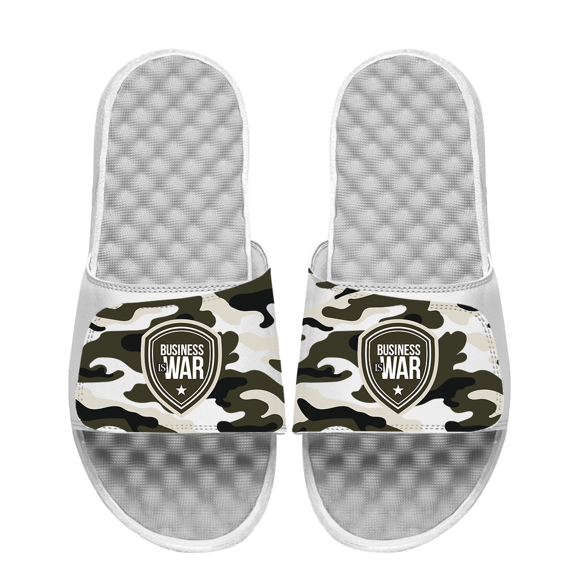 Valuetainment Business Is War White Camo Comfort Slides