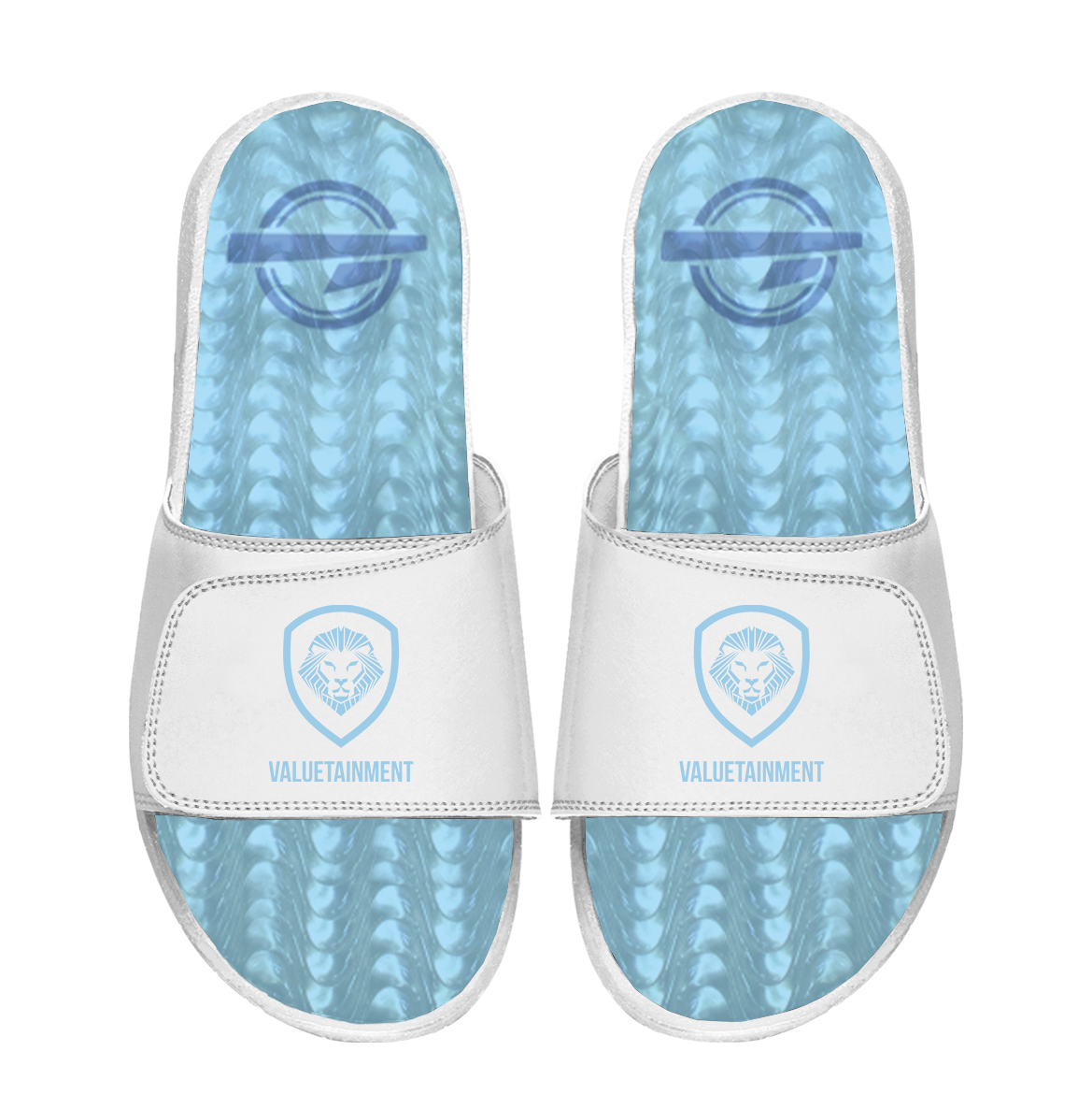 Valuetainment White & Sky Blue Gel Comfort Slides