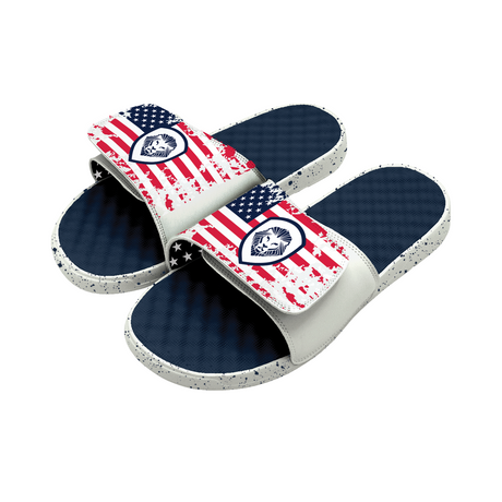 Team USA Lion Shield White and Navy Distressed Comfort Slides