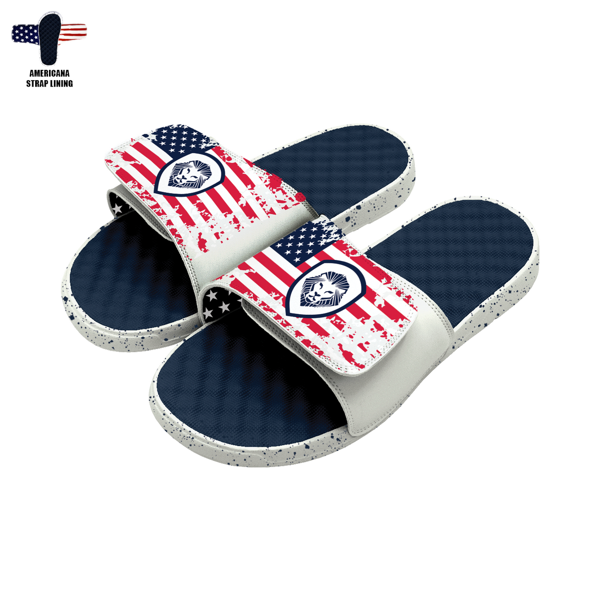 Team USA Lion Shield White and Navy Distressed Comfort Slides