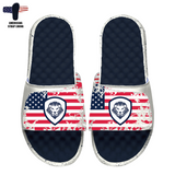 Team USA Lion Shield White and Navy Distressed Comfort Slides